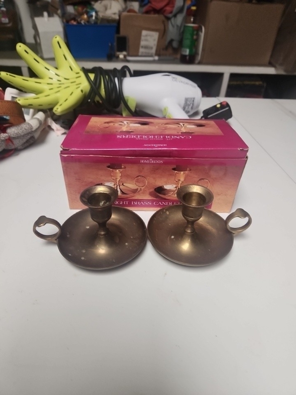 Vintage-Style Brass Chamberstick Candle Holders - Pair